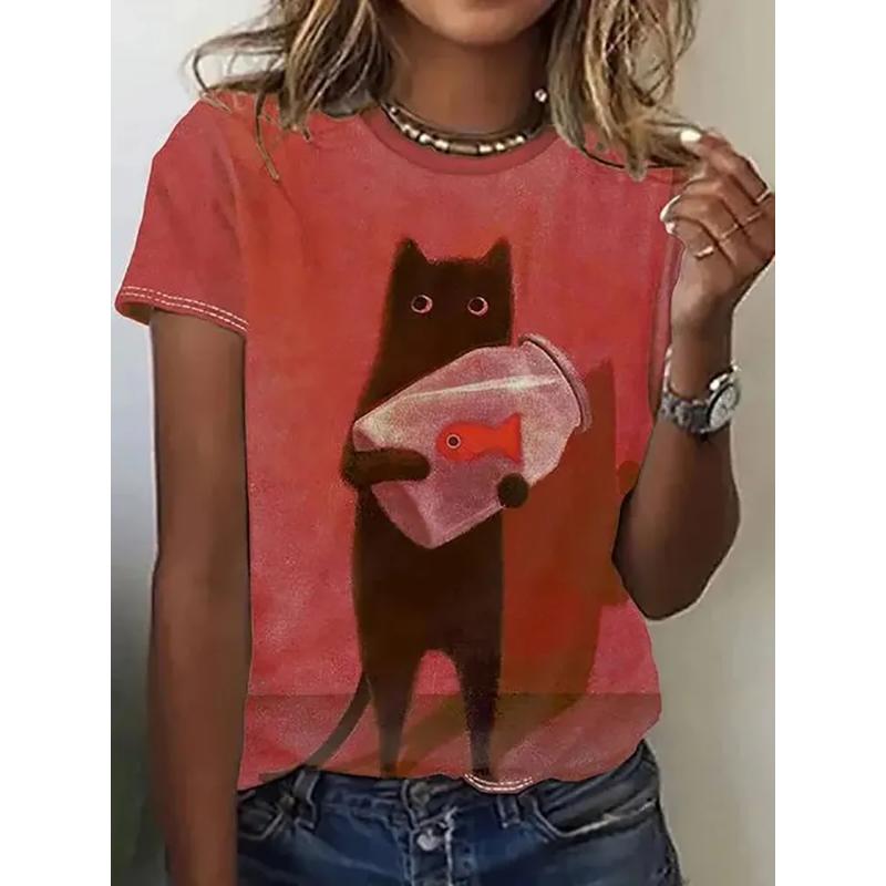 Fashion Women s Crew Neck Short Sleeve 3D Animal Color Printed Crew Neck T-shirt XS