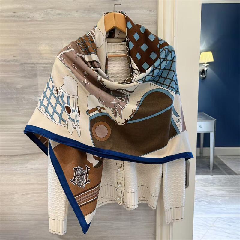 NINA SOLOR Silk Wool Square Scarf & Shawl