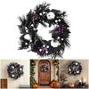 Halloween Door Wreath Gothic Garlands White Pumpkins Front Door Wreath for Indoor Outdoor Holiday Party Decoration