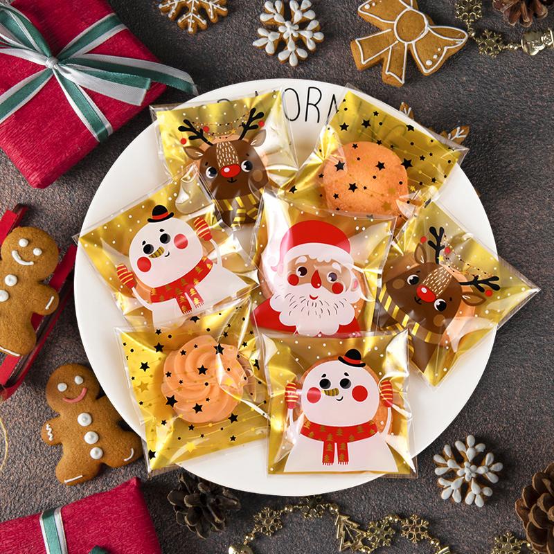 100Pcs Christmas Cookie Candy Bag Santa Claus Plastic Biscuit Gift Packaging Bag Xmas Party Decoration Supplies New Year 2025