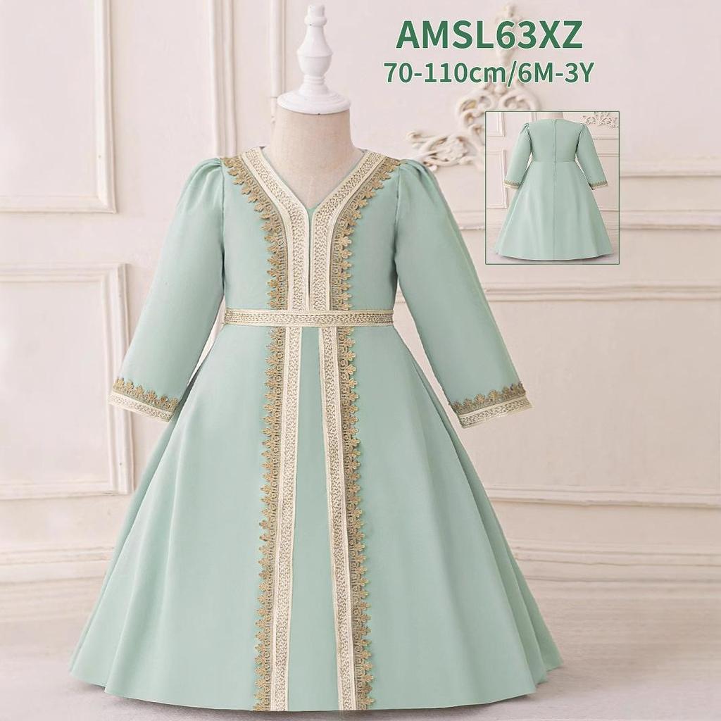 2025 Muslim Embroidered Long Sleeve Formal Dress for Children