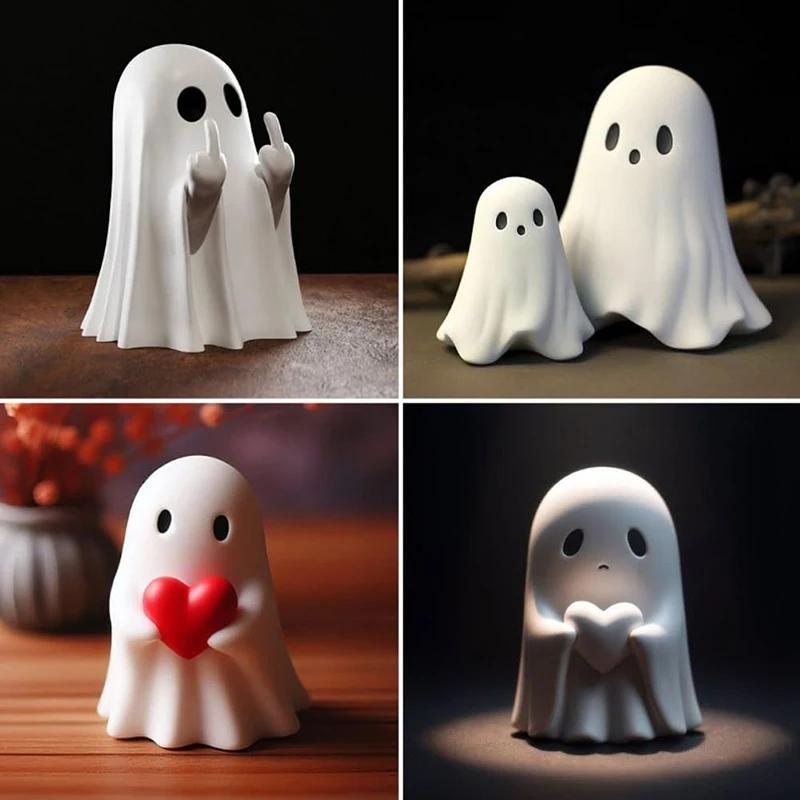 Cute ghost statue of middle finger, scary ghost figurines, holiday home decorations, tea table ornaments shelf.