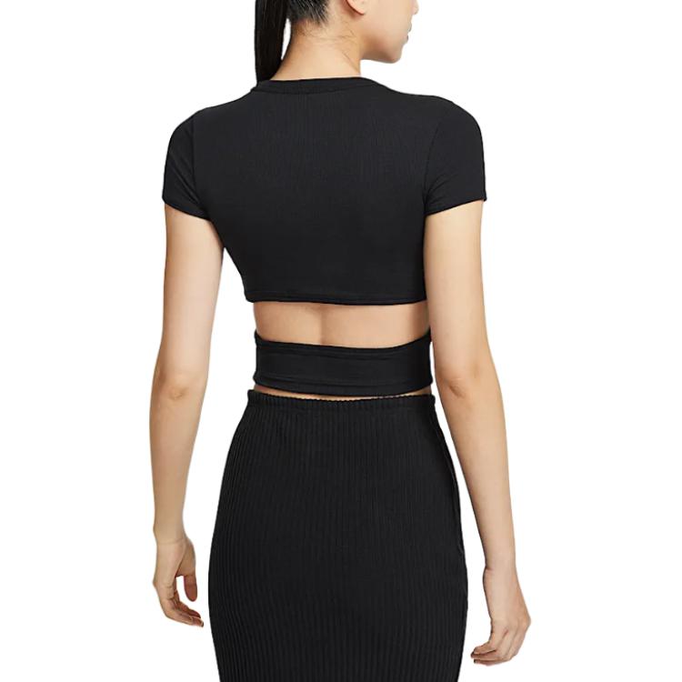 Nike Sportswear Chill Knit Fashion Slim Fit Short Sleeve T-Shirt Women T-Shirts Black Sail-White HJ0720010