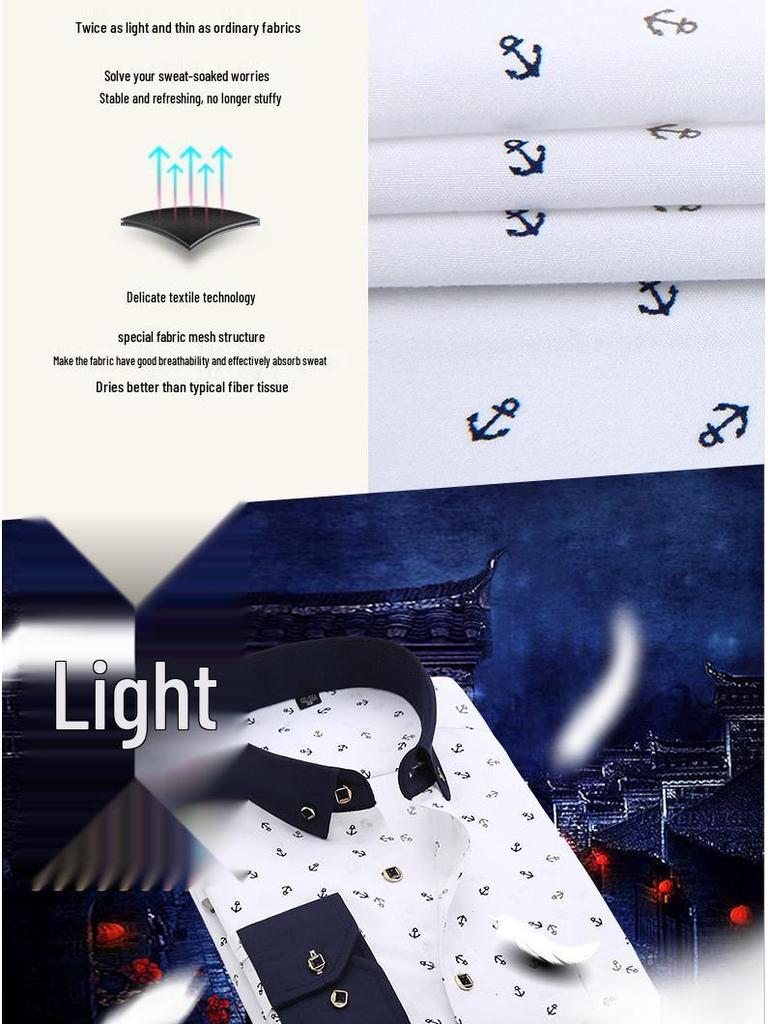 Camisa Masculina de Manga Longa com Gola Turn-Down, Estampa Xadrez Floral, Corte Slim.