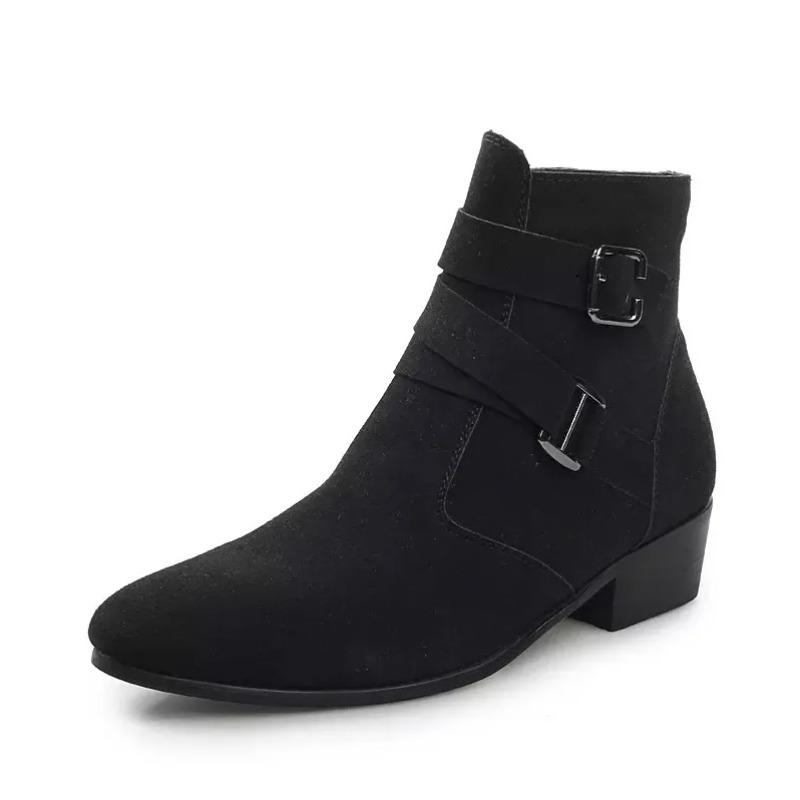2026 New Men's shoes Black fashi belt buckle Boots Casual waterproof leather boots male pointed comfortable footwear Botas