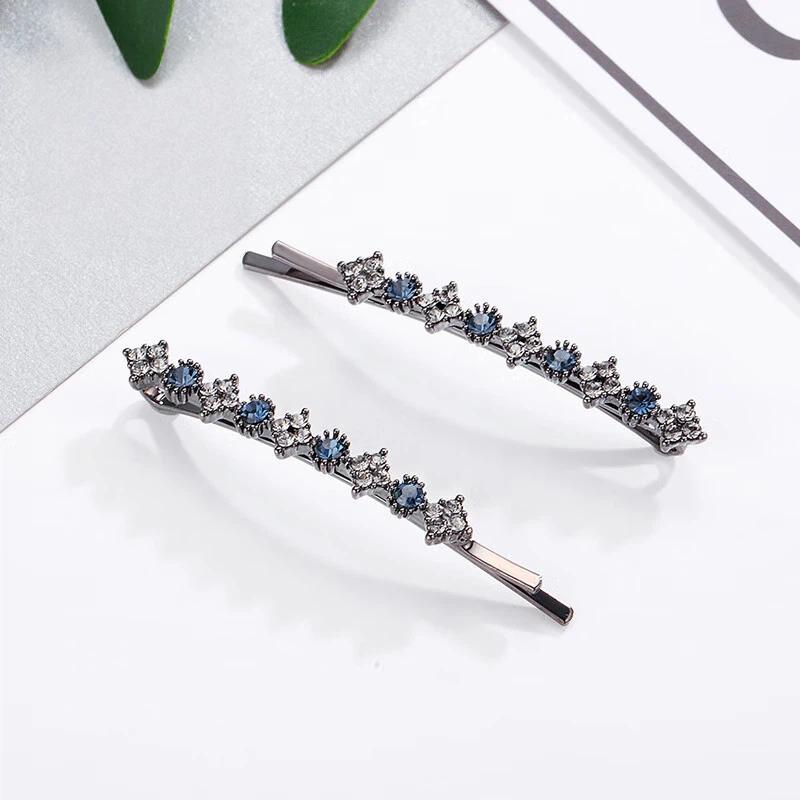 CHIMERA 2 Rhinestone Hair Clips, Bangs Clip, Barrette, Top Clip, Grey-blue