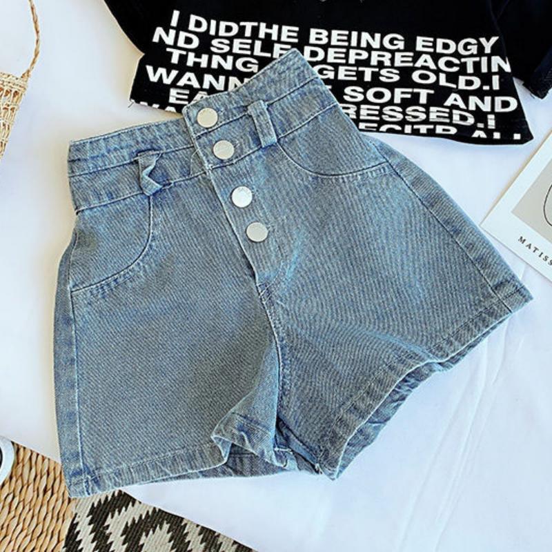 Girls Suits Clothing Set Summer Spring High Waist Denim Shorts Printing Letter Middle Sleeve Tops 2PCS Children Clothing Set