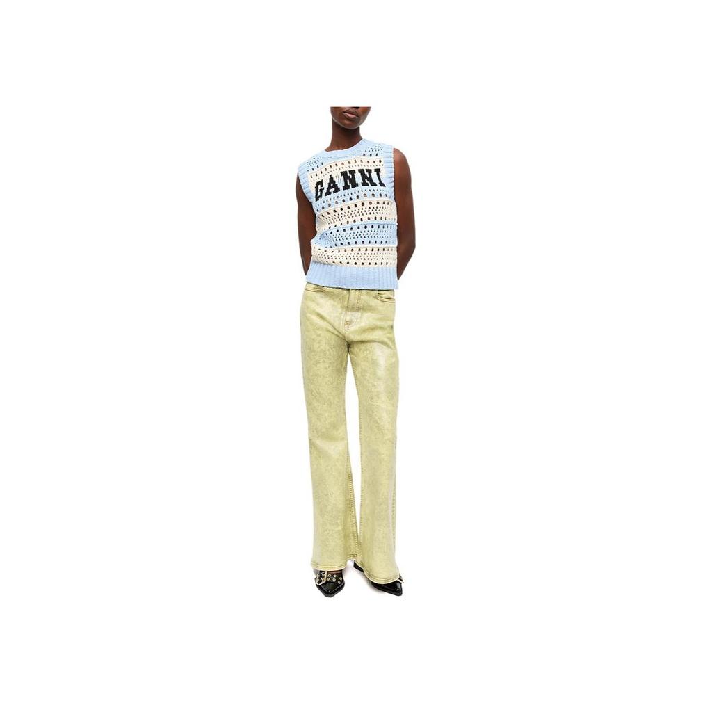 Ganni Ss25 Striped Logo Round Neck Sleeveless Vest Women tops Blue K2486326