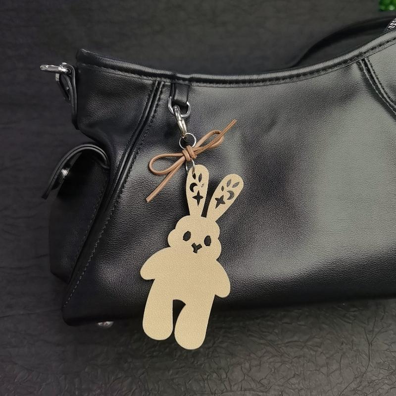 Leather Rabbit Car Keyring Bag Pendant Handmade Charm Personalized Trendy Girl Gift Bag Accessories