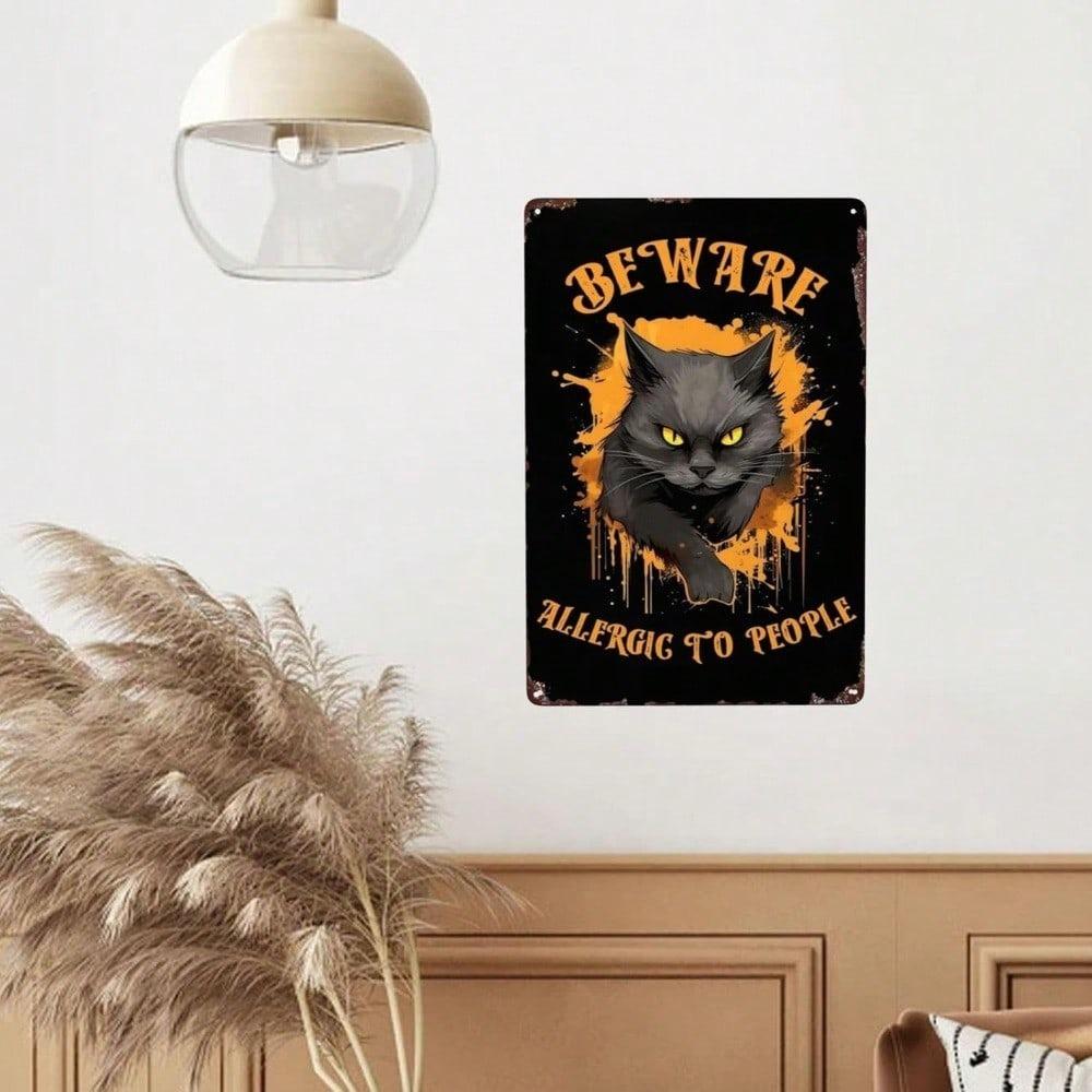 Funny Vintage Cat Warning Sign Boho Retro Metal Wall Decor for Home Bar Kitchen