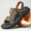 Fashion Summer Men PU Leather Sandals Non-slip Mens Wading Aqua Shoes Quick Dry Slippers Outdoor Beach Shoes Male Casual Soft Half Drag