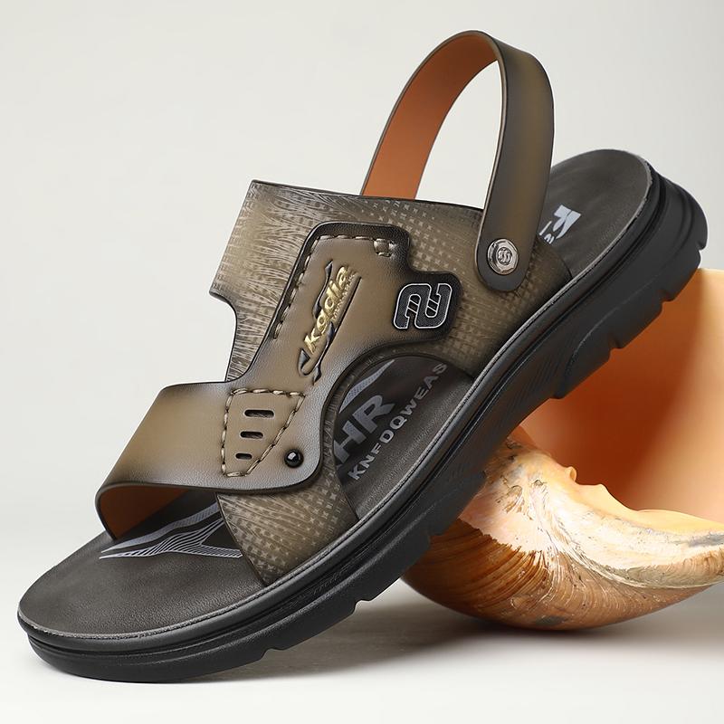 Fashion Summer Men PU Leather Sandals Non-slip Mens Wading Aqua Shoes Quick Dry Slippers Outdoor Beach Shoes Male Casual Soft Half Drag