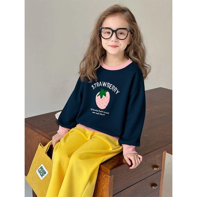 Brand Children's Clothing Korean Style Strawberry Print Kidsren's Sports Sweatshirt Fleece-Lined Autumn and Winter New Style Baby Girl Clothes