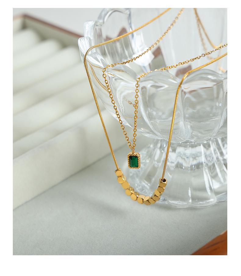 18K Gold Double Layer French Pendant Necklace - Titanium Steel Clavicle Chain