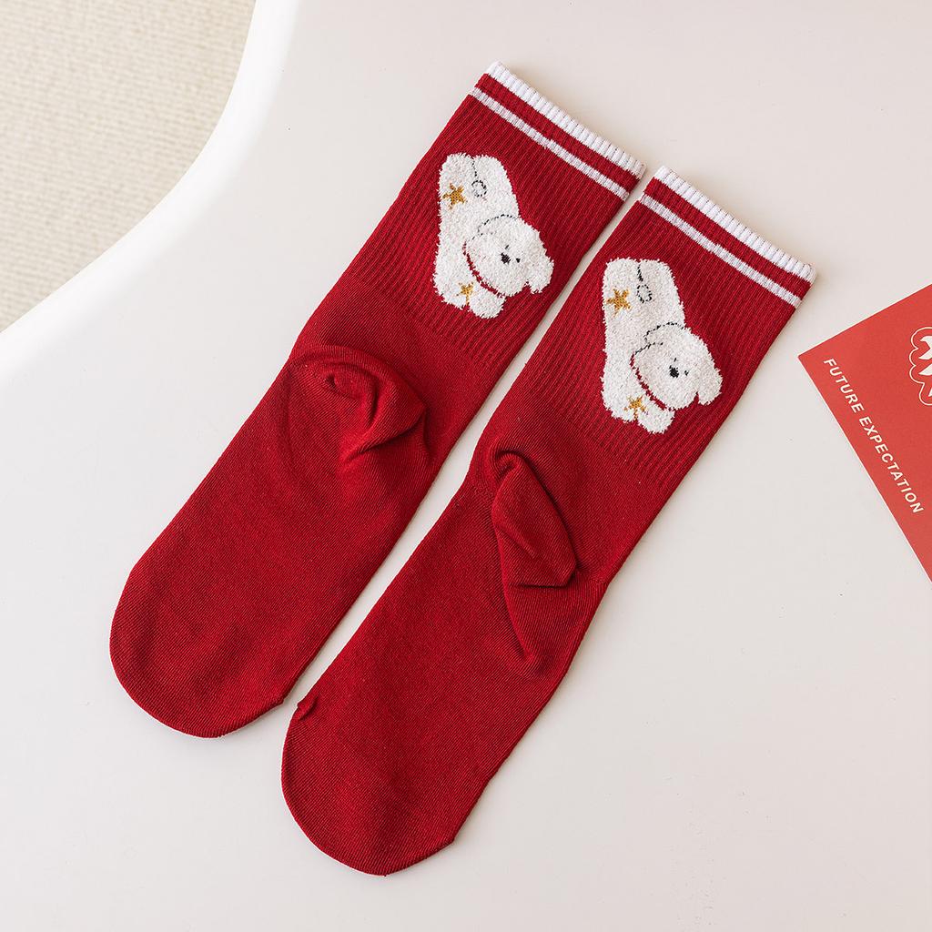 Big Red Socks Women'S Autumn And Winter Cartoon Cute Medium Tube Socks Natal Year Red Stockings New Year Cotton Socks Wedding Socks Women