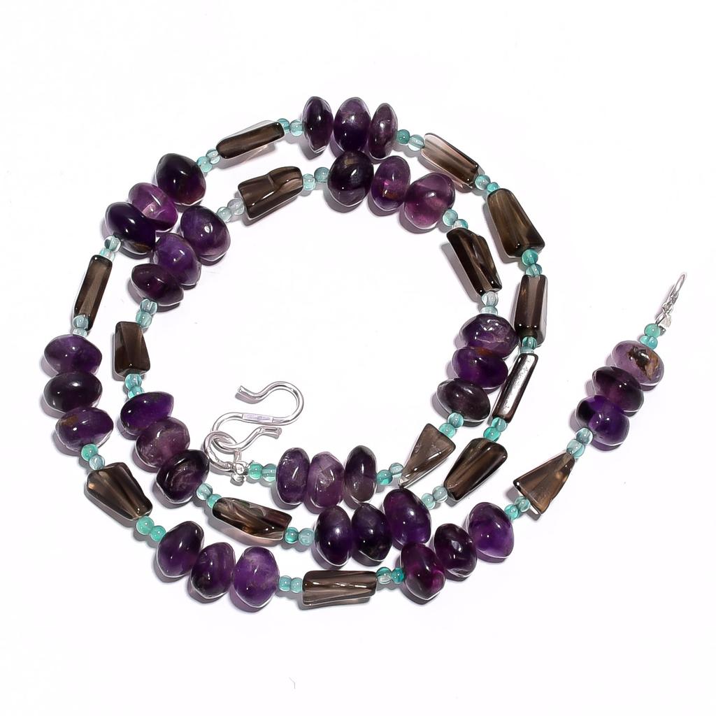 Natural Amethyst Smoky Quartz Gemstone Smooth Beads Necklace 17" UB-4561 UB-4561