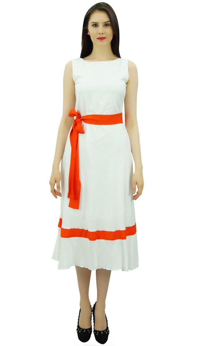 

Bimba Womens Mid-Calf Length Summer Shift Dress Plain Ruffled Bottom With Fabric 8 білий