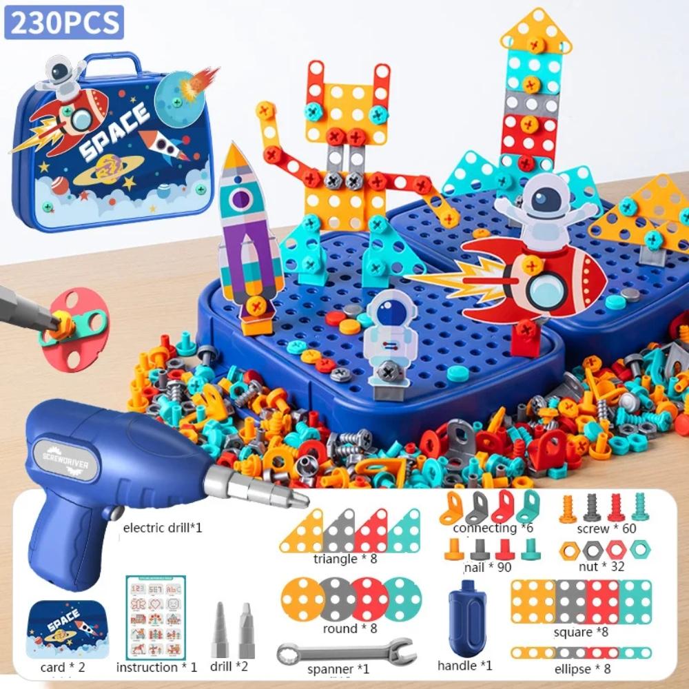 DIY STEM Construction Tool Set Electric Drill Screw Nut 3D Puzzle Creative Pretend Play Engineering Toys for 3-8 Ages Boys&Girls