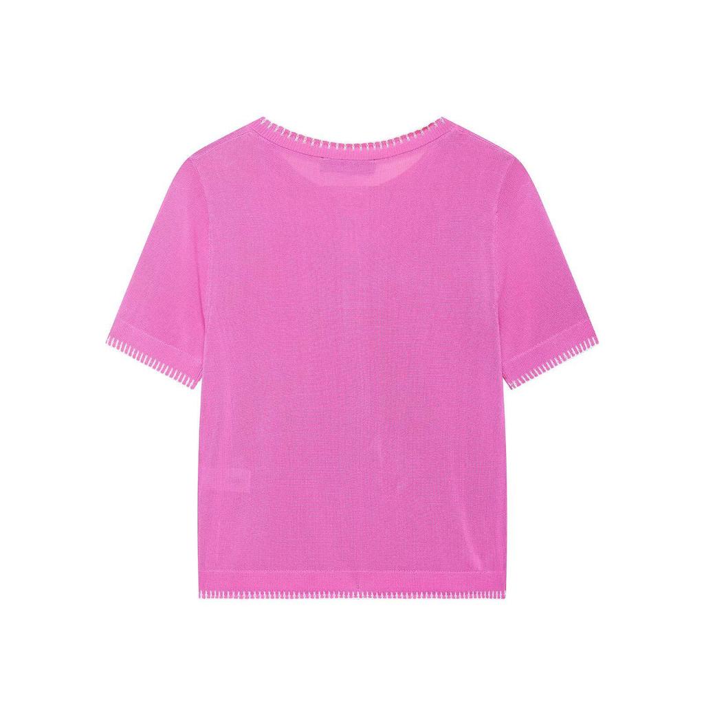 2026 Spring Women's Solid Color Loose Knit Short Sleeve Top - European & American Style