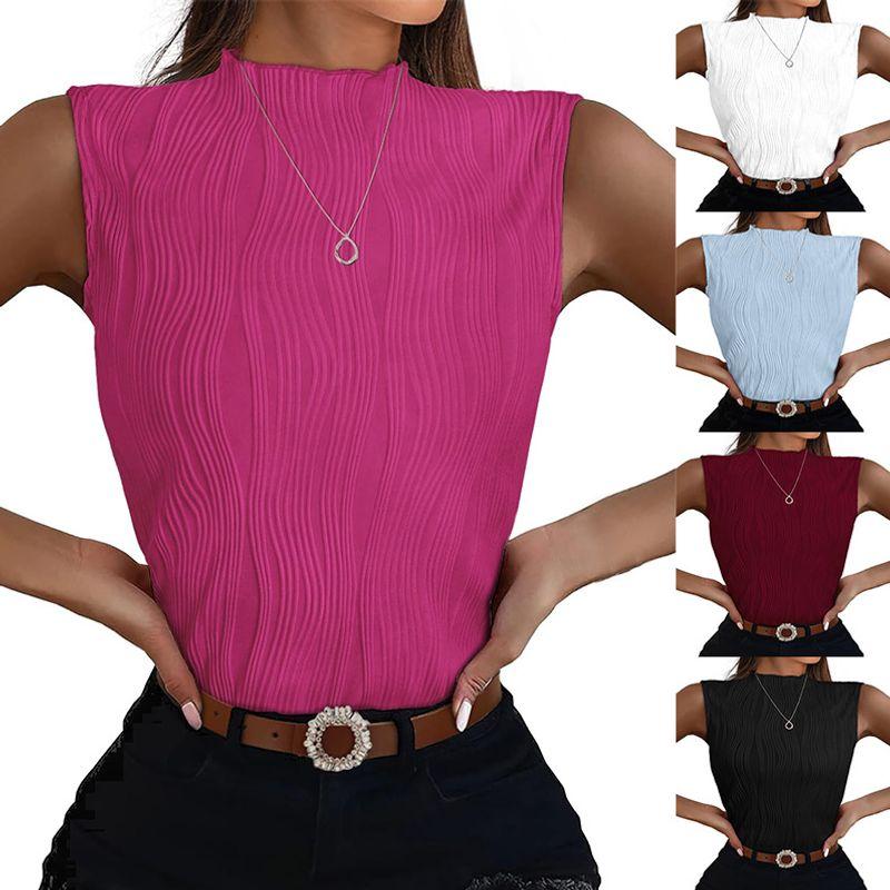 

2025 Semi High Neck Slim Fit Sleeveless Vest T-shirt Burgundy L