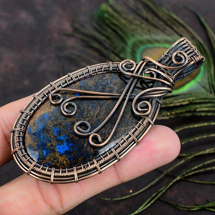 Natural Azurite Gemstone Handmade Copper Wire Wrap Gift Pendant 3.59 m4W90