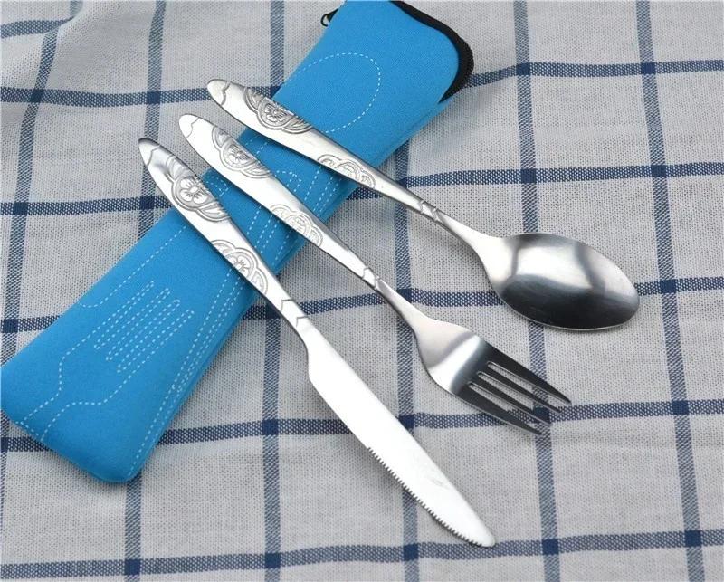 Picnic Tableware Set Washable with Zipper Travel Cutlery Kit Case Portable Pouch for Dinner Household Tool Travel Camping Spoon