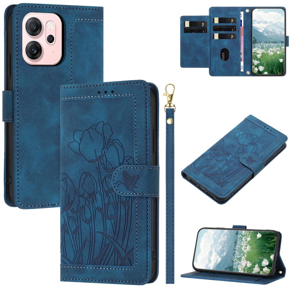 Pro Oppo Reno14 5G (Globální) Pouzdro Tulip Kožený Kryt na Telefon s 5 Přihrádkami na Karty Peněženka