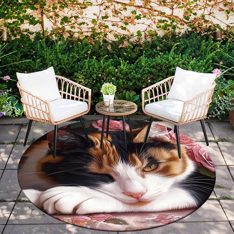 Pink calico cat pattern round rug,Carpet Rug for Living Room Bedroom Playroom ,Non-slip Floor Mat,Holiday Gifts and Birthday Gifts.