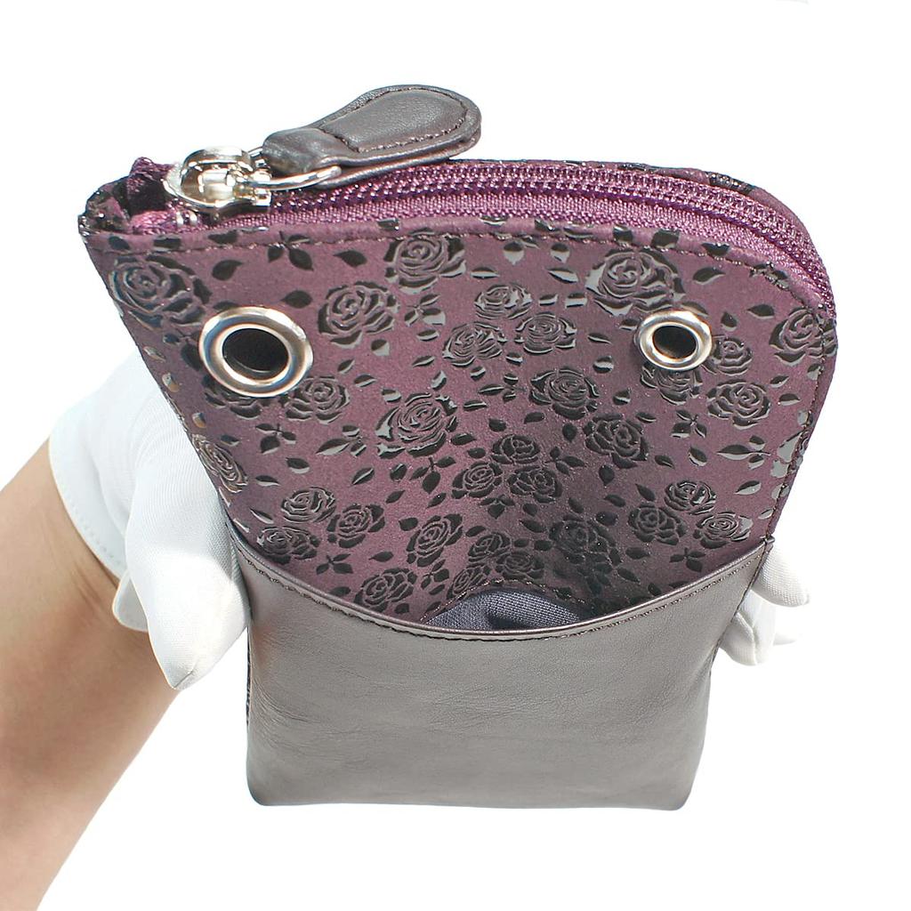 Indenya Inden Sacoche Smartphone Pochette Smartphone Case Deerskin Purple X Black Lacquer Rose Petite 5027-06-176