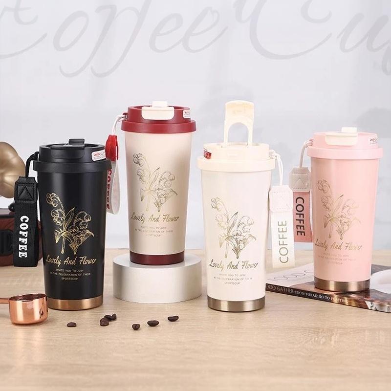 500Ml Stainless Steel Insulated Coffee Mug Portable Thermal Cup Travel Mug With Handle Women Coffee Cold&Hot Cup Vacuum Flask