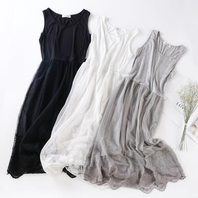 Summer Casual Sweet Floral Embroidery Dress Women's Sleeveless Sweet Soft Modal Lace Layer Tank Dress