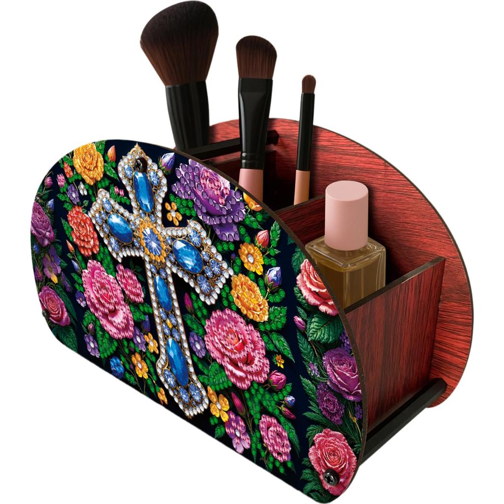 Completed Diamond Art Wooden Storage Box Handmade Storage Holder Case Makeup Brush Storage Box for Women Gifts Desktop Decor