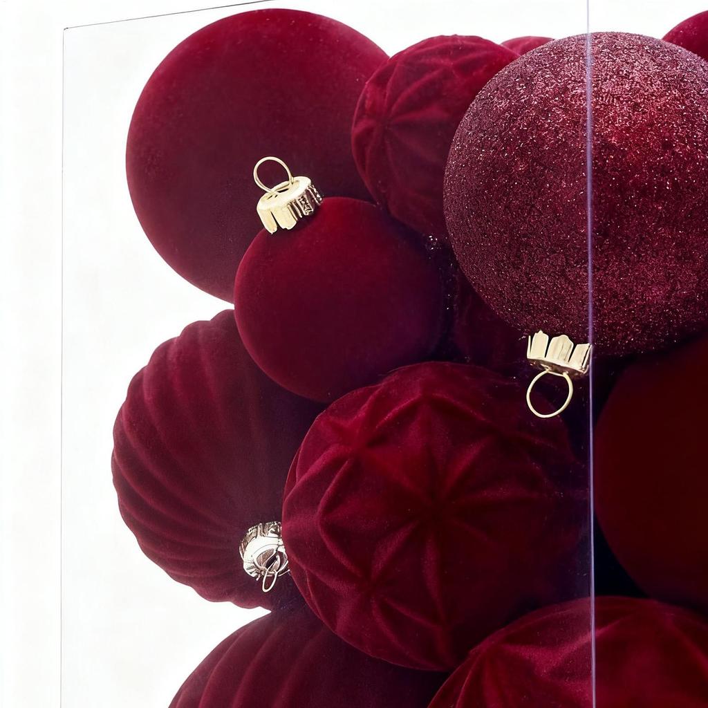 Christmas Ball Ornaments 36-Piece Elegant Christmas Decor Red Green Flocked Balls Ornaments For Tree Wreath Door Window Garland