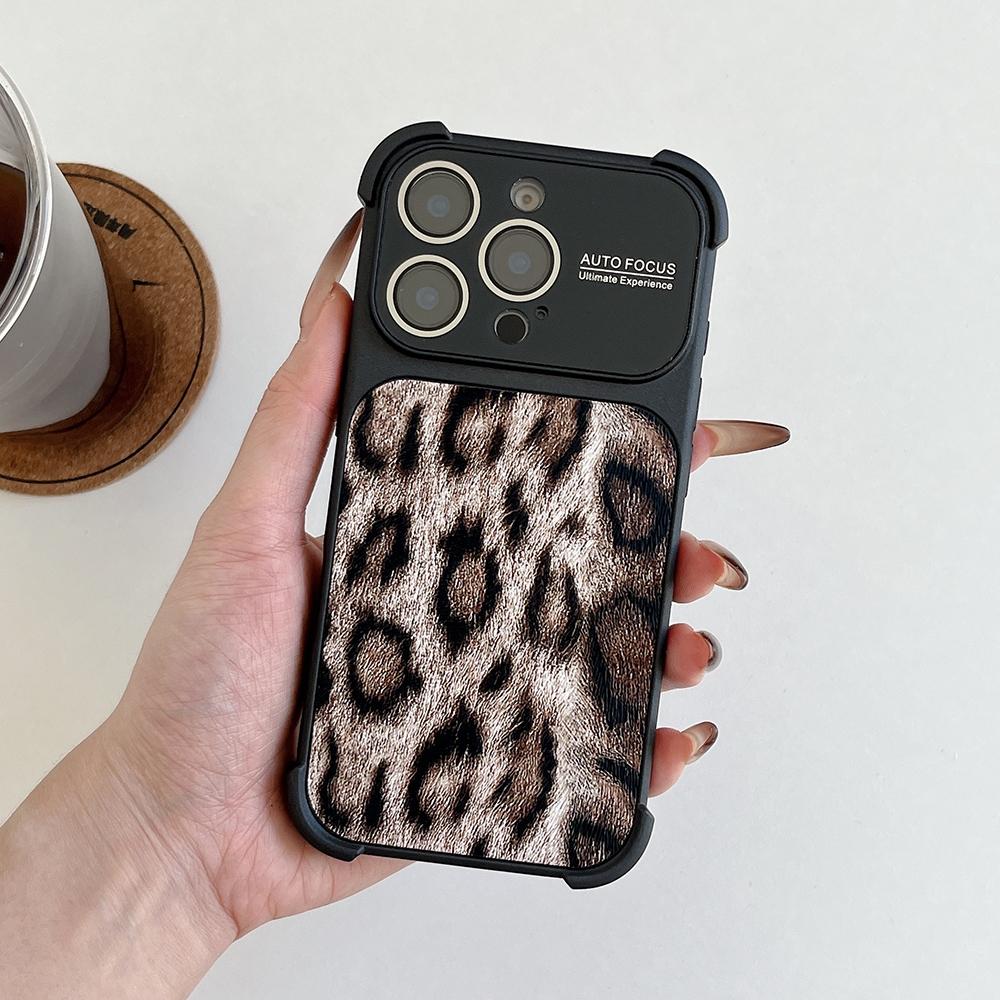 Leopard Print Large Window Phone Case For iPhone 17 16 15 14 13 Pro Max Soft Corner Shockproof Silicone Cover
