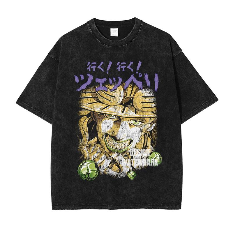 Hot Anime JoJos Bizarre Adventure Kira Yoshikage Giorno Giovanna Cool Print Tshirt Unisex Washed Cotton T Shirts Harajuku Tshirt