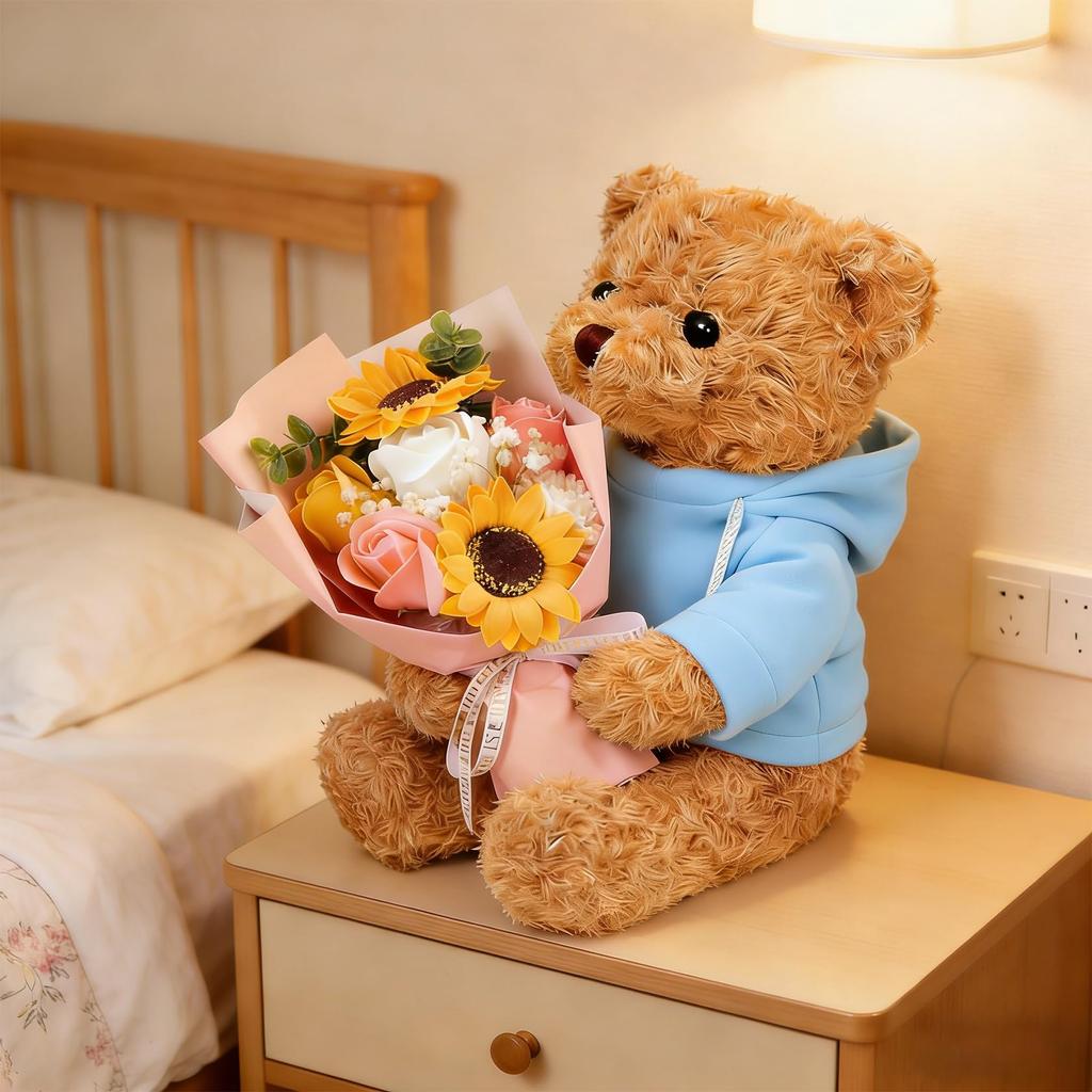 Wife and husband birthday soap flower popular for wedding wedding stuffed teddy message card wedding gift for couples present, bouquet, wives,