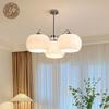 French Bauhaus Mid-Century Persimmon Glass Chandelier: Nordic Retro Lamp for Creative Living Room