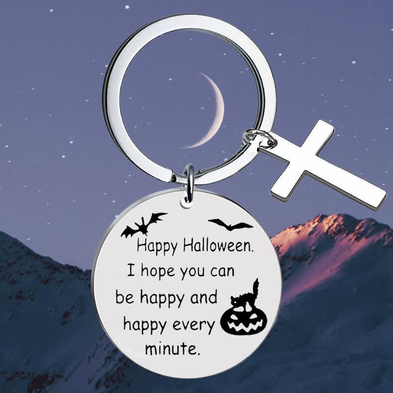 Edelstahl Schlüsselanhänger Geist Halloween Geschenk Europäischer und Amerikanischer Schriftzug Schlüsselanhänger Rucksackanhänger