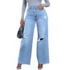 2025 Summer High Waist Ripped Jeans: Women's European & American Street Style, Loose Straight Wide-Leg Pants