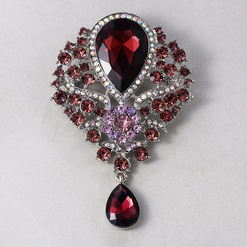 Women Crystal Water Drop Pendant Brooch Rhinestone Clothing Accessories Pin