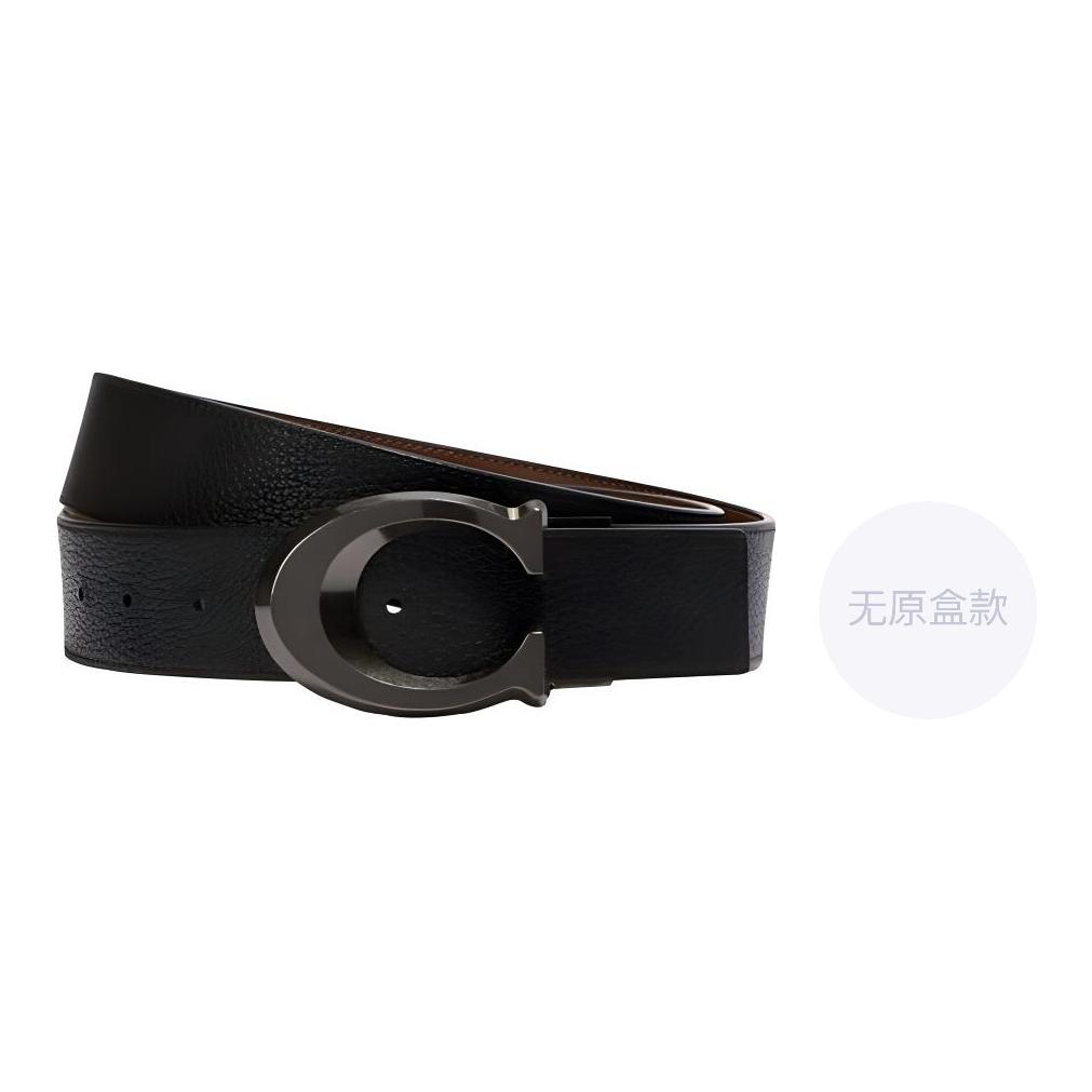 COACH Cow Leather , Alloy Leather Belts Men's Black Width 3.5cm (Unisex) Leather Belts 91305 QBLVW