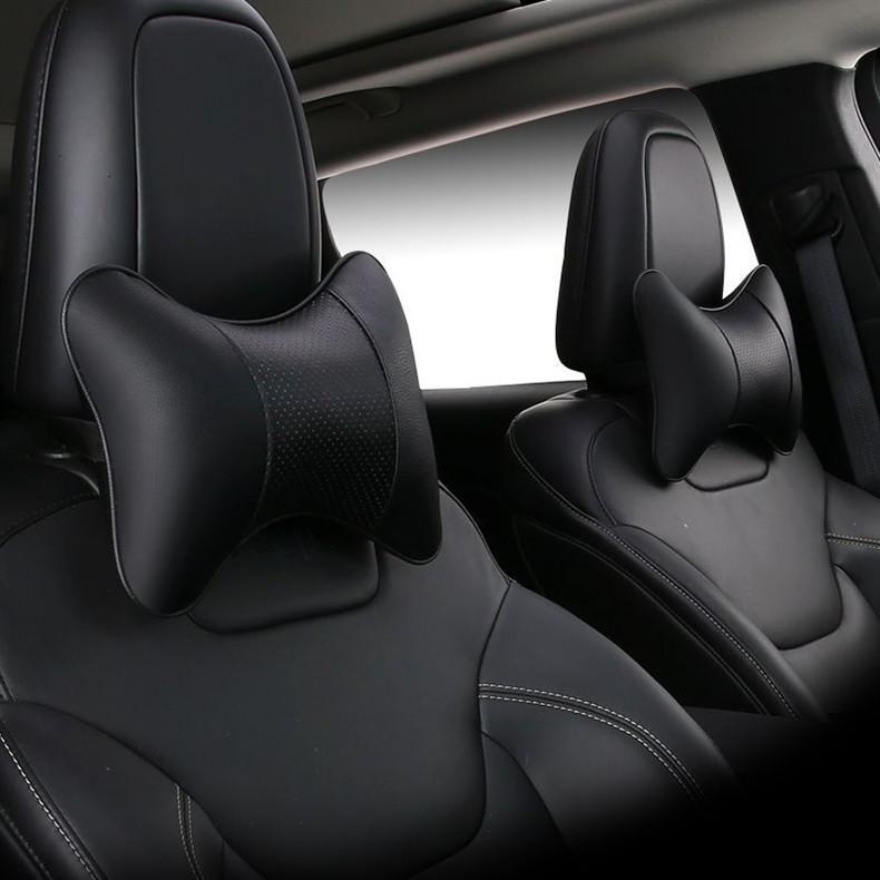 Premium Full Leather Car Headrest and Neck Support Pillow