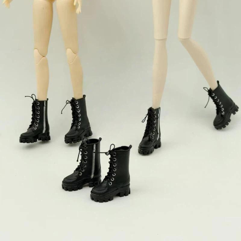 1/12 Doll Fashion High Ankle Boots 1 Pair Lace Up Side Zipper Thick Sole Mini Shoes for Doll Dress Up DIY Projects