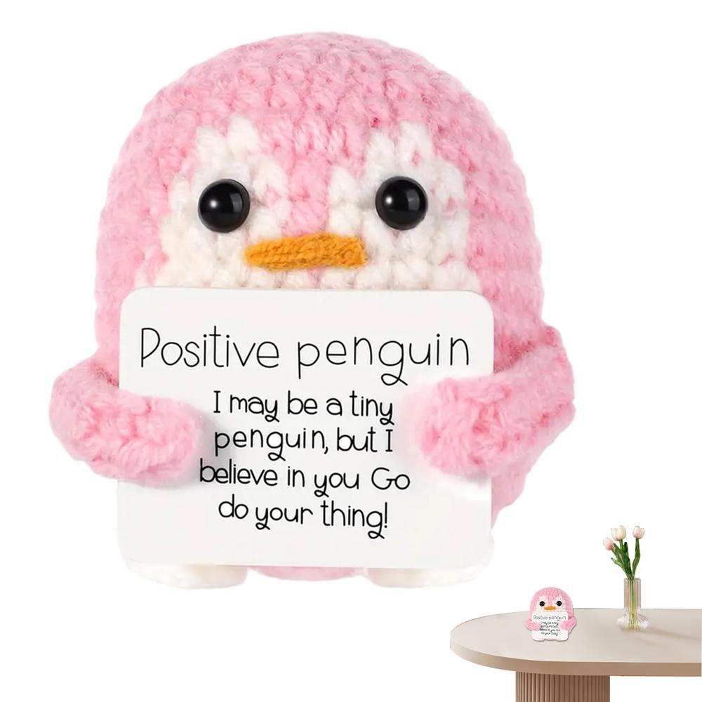 Knitted Penguin Crochet Penguin Doll With Positive Card Crochet Doll Collectible Doll Cute Mini Penguin For Mother's Day Home