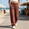 Women Casual High Waist Drawstring Wide Leg Pants Loose Fit Lounge Jogger Trousers with Pockets Elastic Waistband