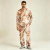 Men's Pajama Set Long Sleeve Top and Long Pants with Button Crotch and Elastic Drawstring Waist for Home Loungewear