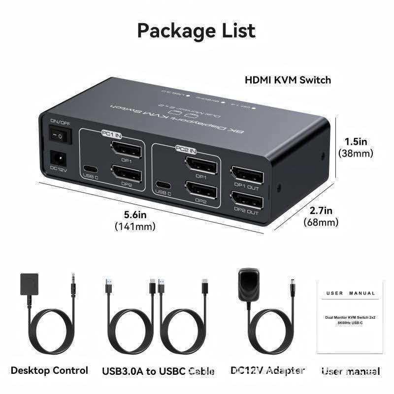 8K Dual-Channel DisplayPort KVM Switch