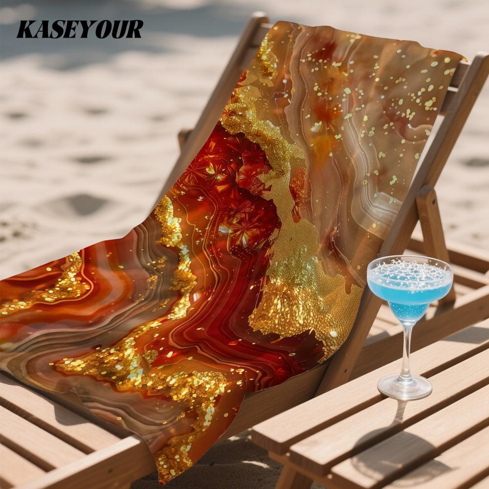 Carnelian & Gold Agate Marble Oversized Microfiber Beach Towel Sand Proof Quick Dry, Absorbent for Swimming Pool Travel Camping