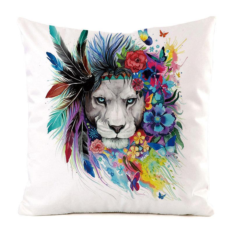 Colored Hand-Painted Animal Series Digital Printing Short Plush Pillow Covers for Car Sofa Office Cushion Cover Home Goods