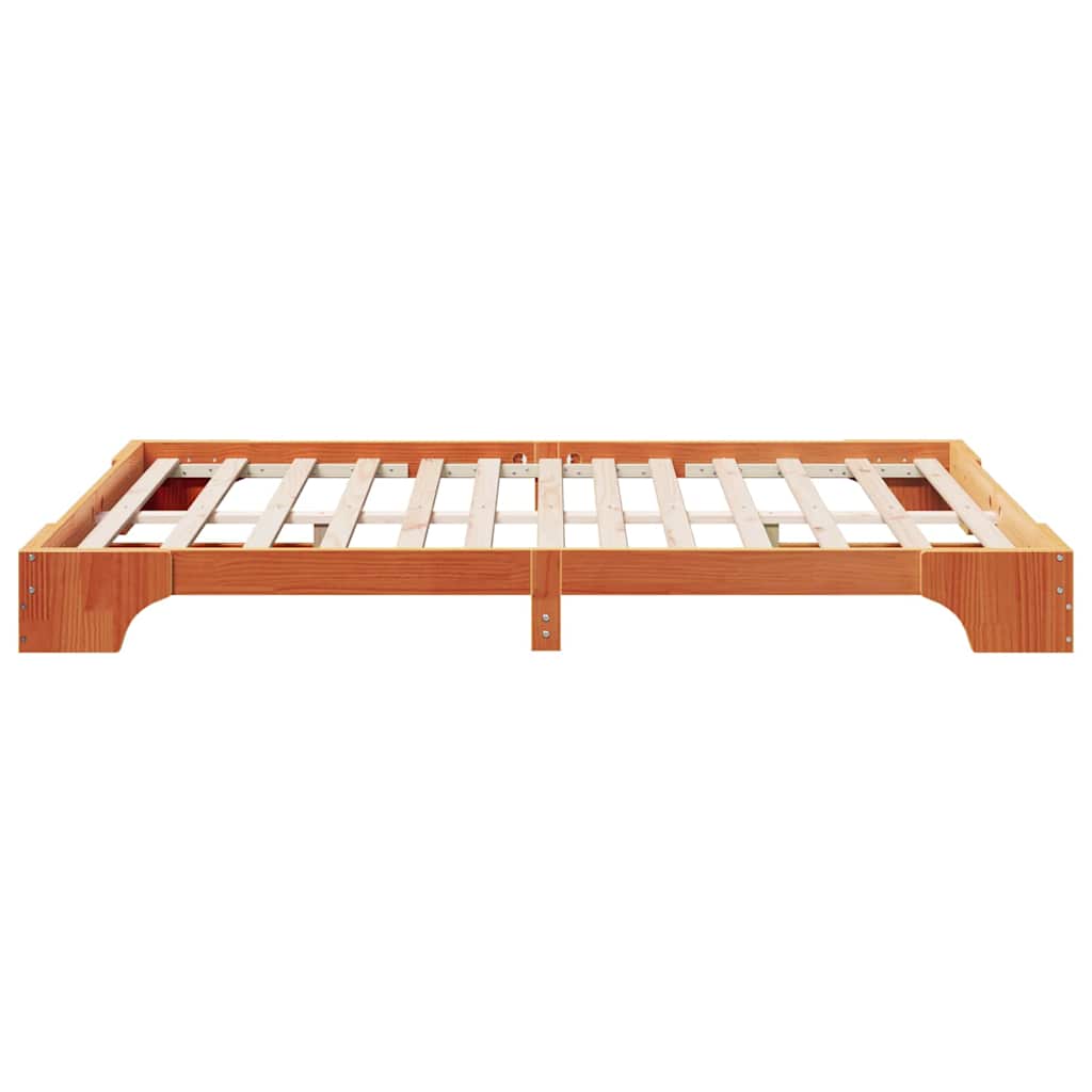 Bed Frame Wax Brown 140 X 200 Cm Solid Pine Wood